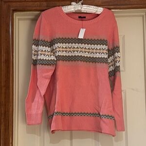 Talbots Pink and White Crew Neck Sweater